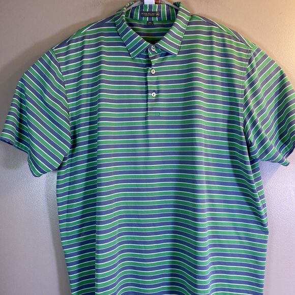 Peter Millar Golf Shirt Mens 2XL  Summer Comfort Seaside Wash Stripe Polo Green - Picture 2 of 12